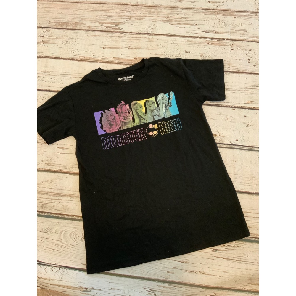 Monster High Girls Black Graphic‎ T-Shirt Character Group Print Size L 10/12 NEW